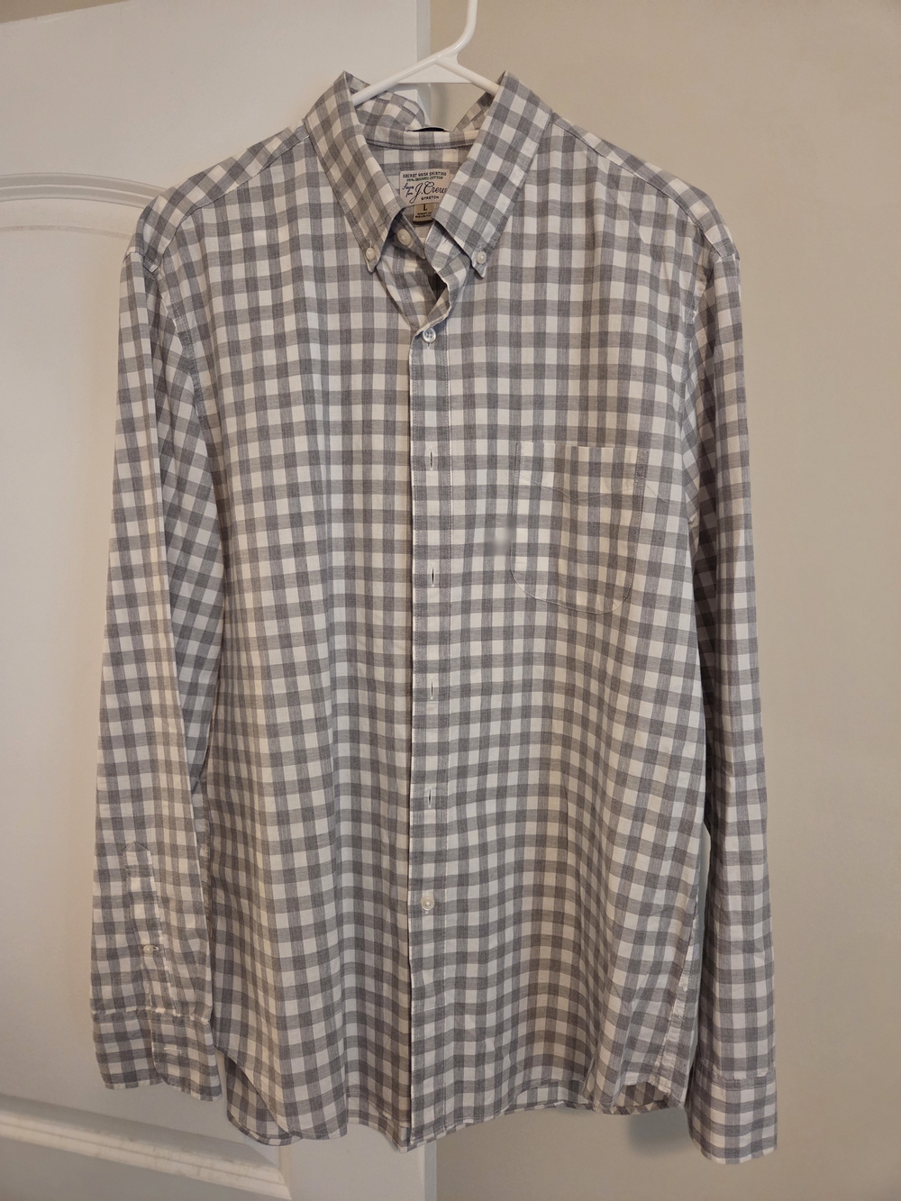 J. Crew Men's White and Gray Checked Button-Down Shirt